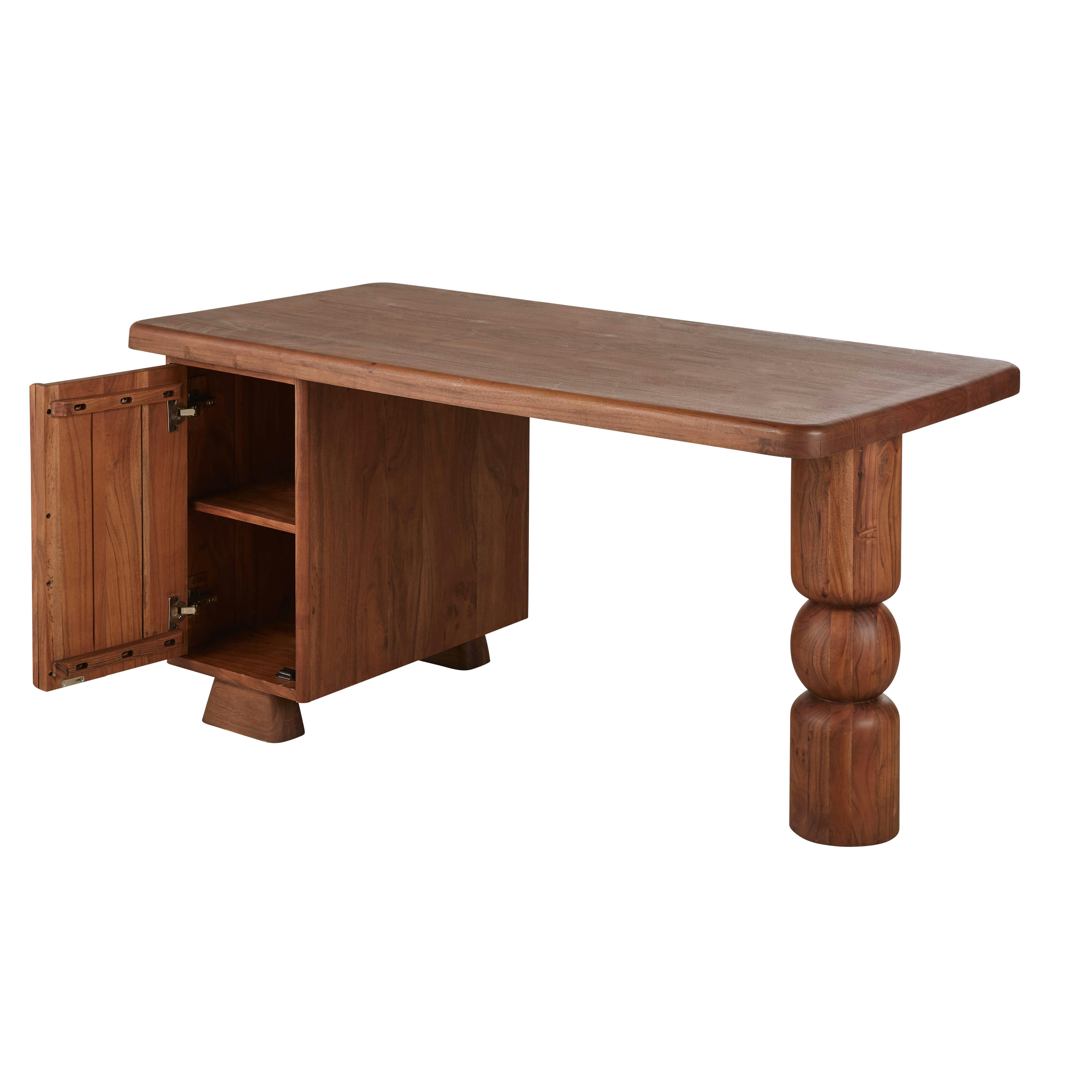 Alya - Bureau 1 porte coloris noisette et rotin tressé