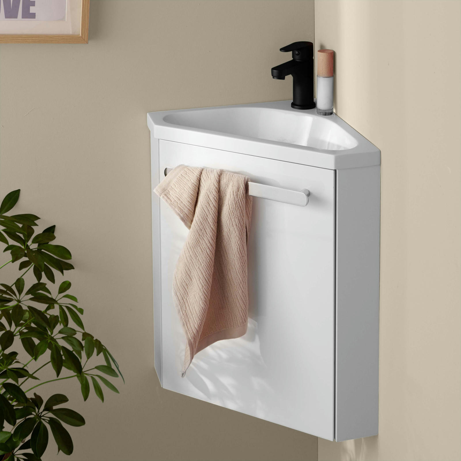 SKINO - Meuble lave-mains  blanc + robinet noir