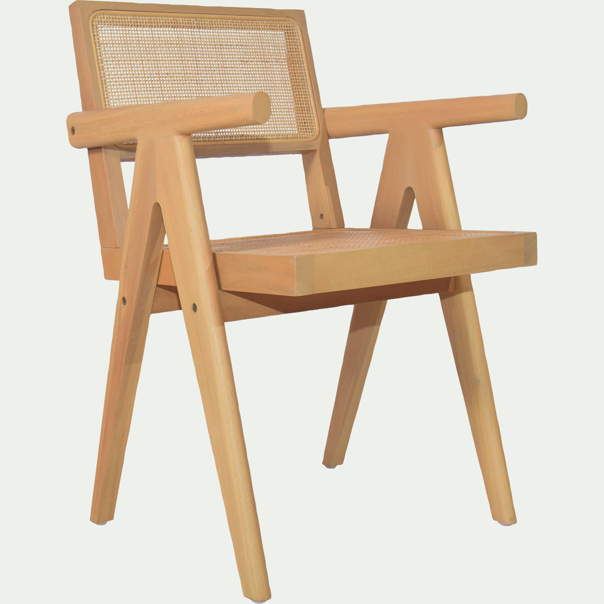 TARGO - Chaise de repas avec accoudoirs en acajou et cannage - bois clair