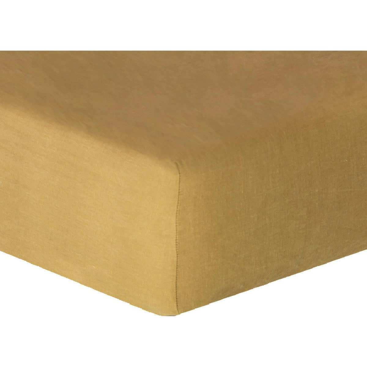 HORTENSE - Drap housse lin lavé  160x200x30 jaune safran