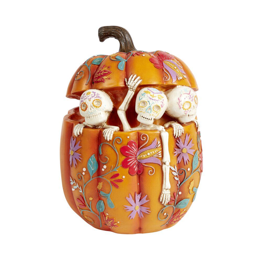 Citrouille Halloween déco calavera avec squelettes Ø15xH21cm