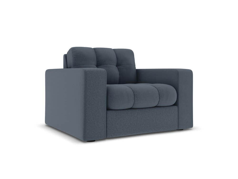 JUSTIN - Fauteuil en tissu structuré bleu foncé
