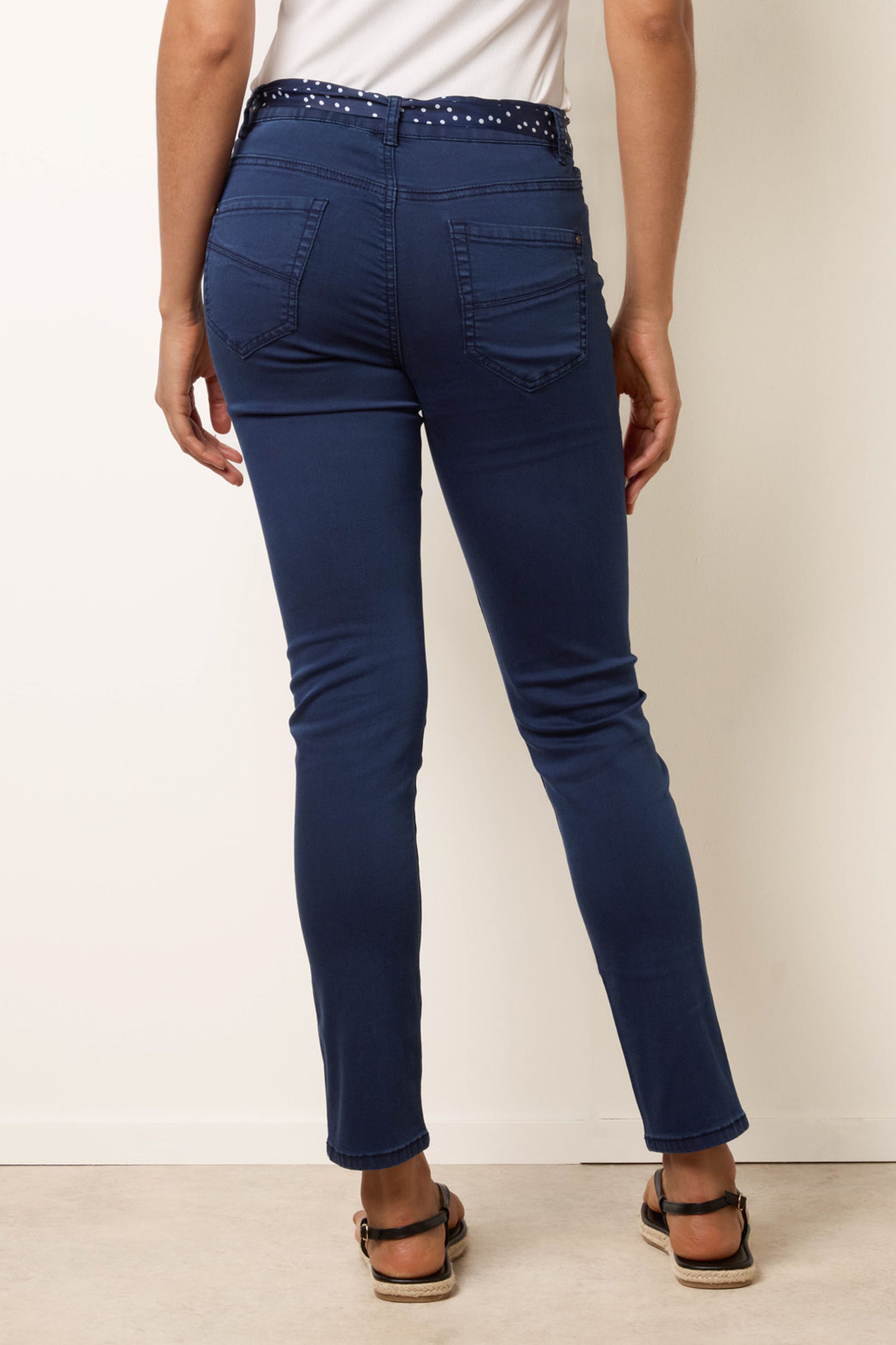 Blue Vanilla Navy Slim Leg Stretch Denim Scarf Trousers
