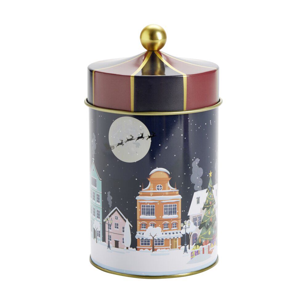 BoÎte à biscuits forme carrousel étain motif No&euml;l Ø10xH18cm (2 modèles)