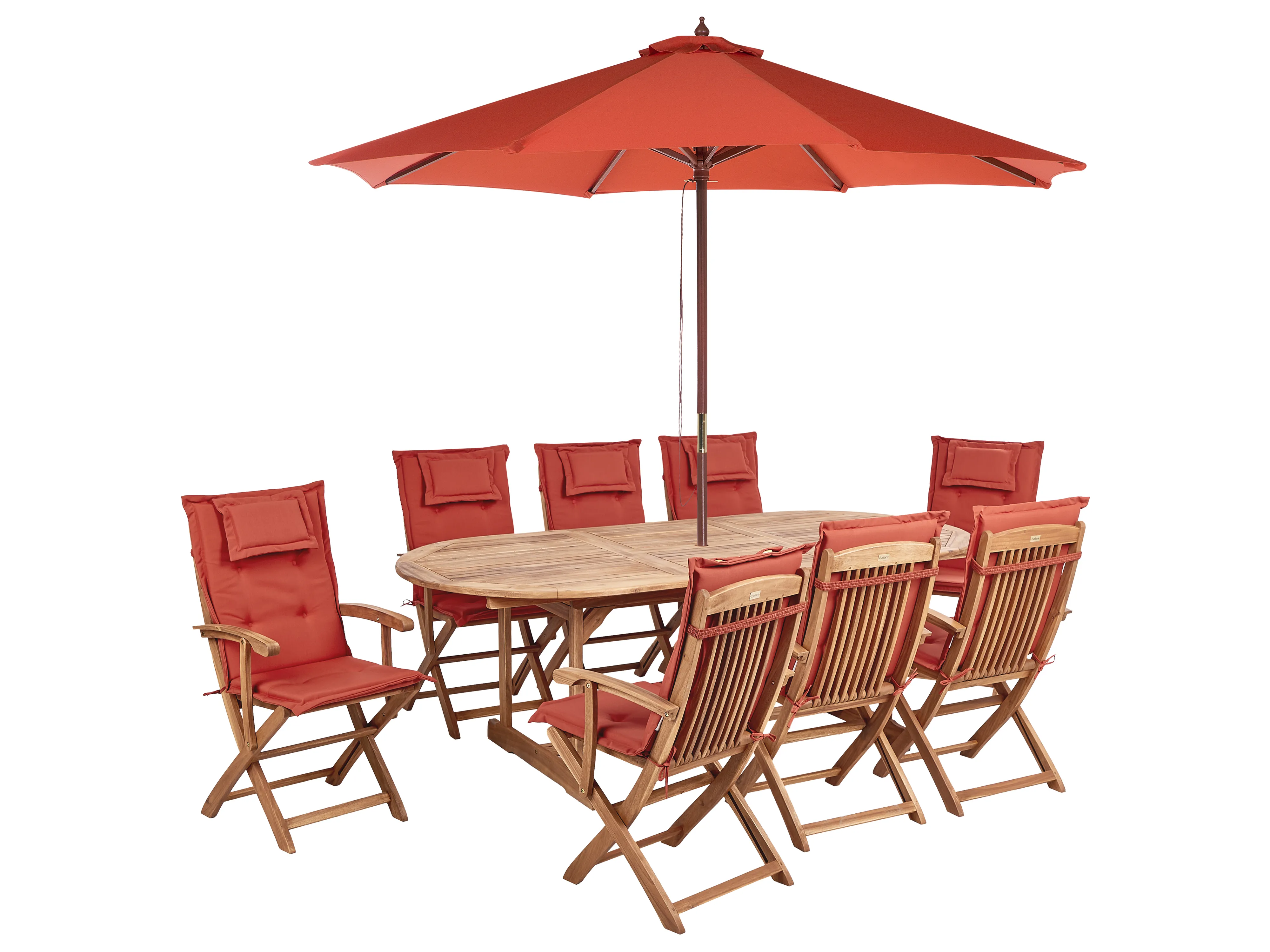 Garden Dining Set 8 Seater MAUI II with Parasol Acacia Wood Dark Red
