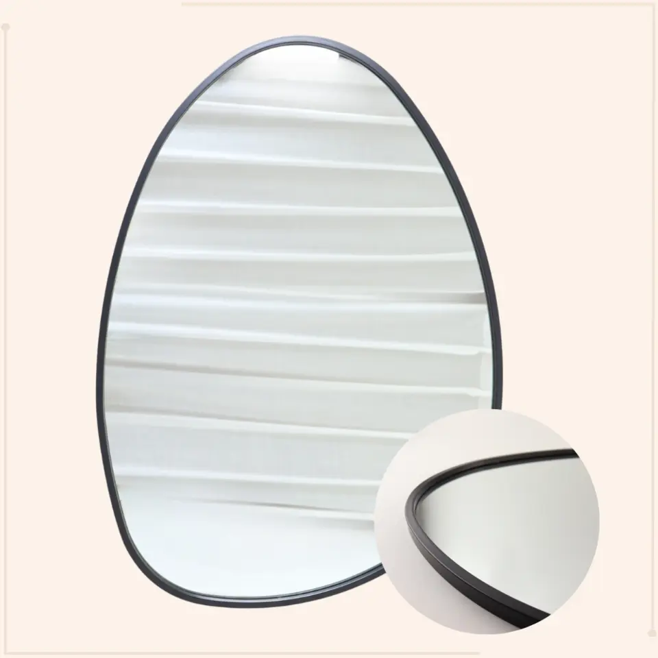 MISOU Ovale Spiegel Organische Asymmetrische Wandspiegel Zwart 55x1,6x75cm