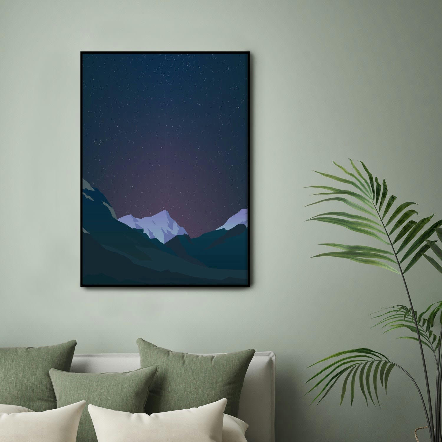 MONTAÑA - Affiche avec cadre noir - Illustration de nuit - 30x40