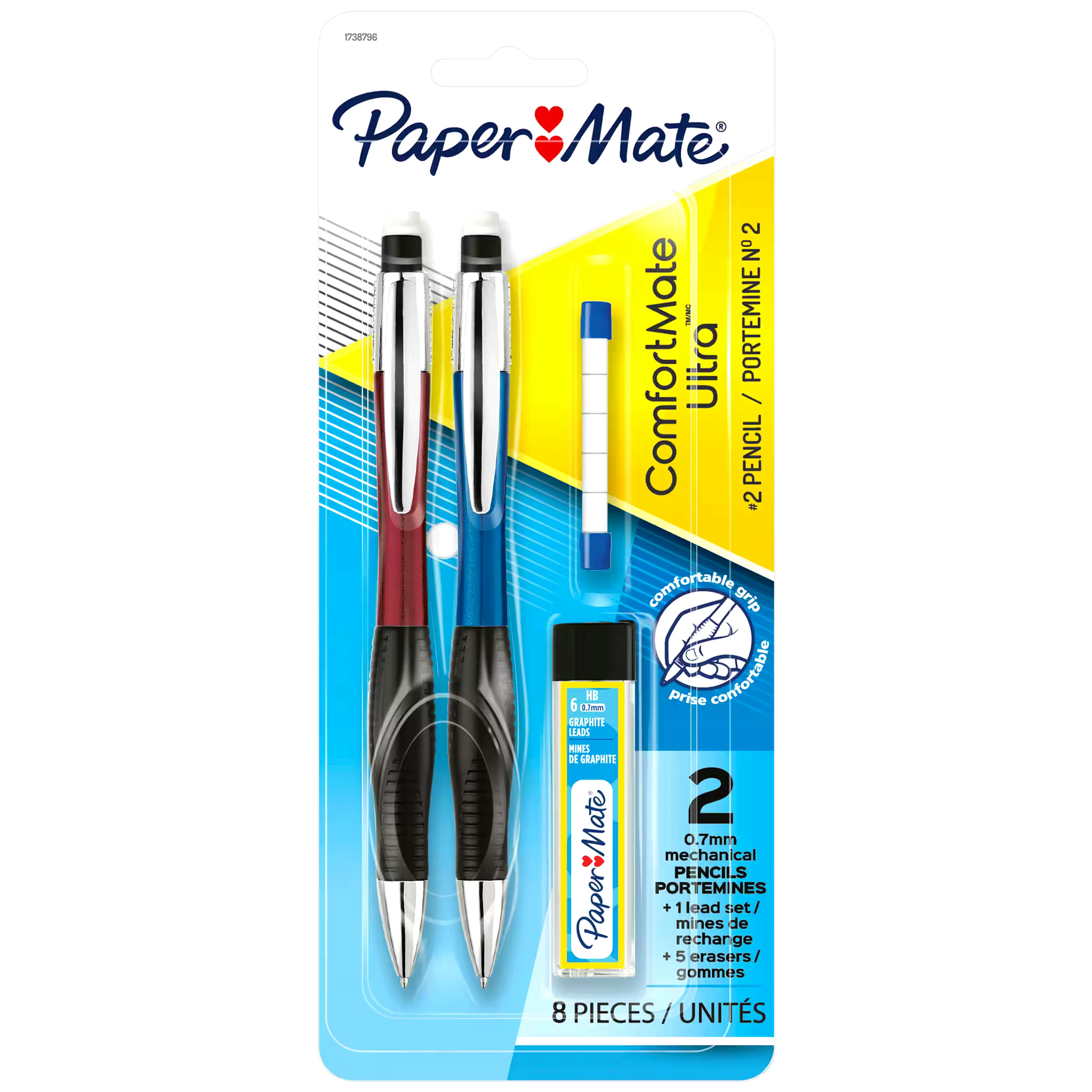 Paper Mate ComfortMate Ultra Mechanical Pencils, HB #2 Lead (0.7mm), Assorted Colours, 8 Piece Set