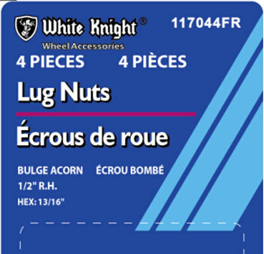 White Knight 117044FR Bulge Acorn Lug Nuts, Chrome, 4-pk
