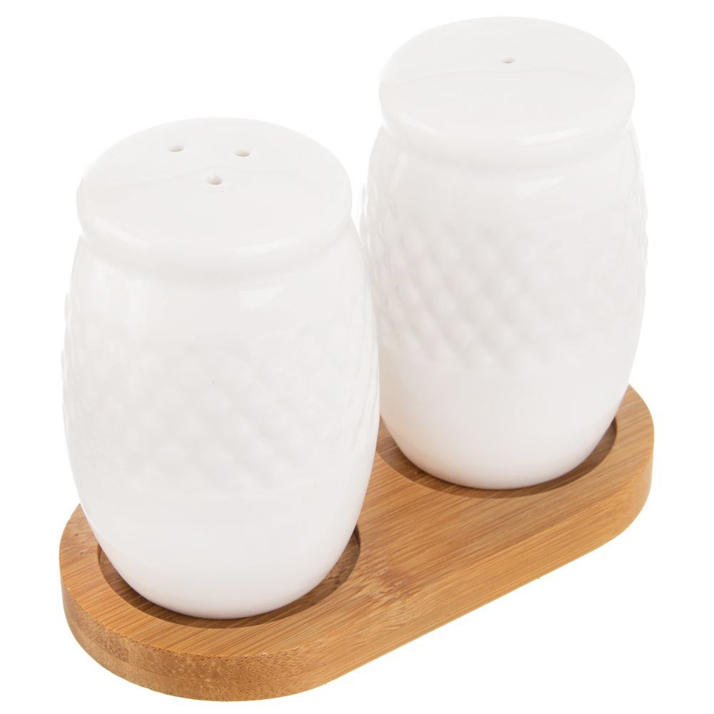 Solniczka i pieprzniczka ze stojakiem porcelanowa WHITELINE
