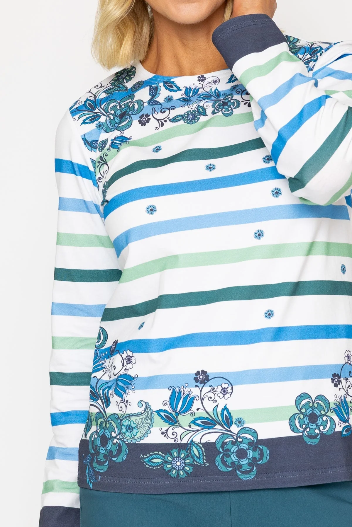 Teal Stripe Printed Breton Top