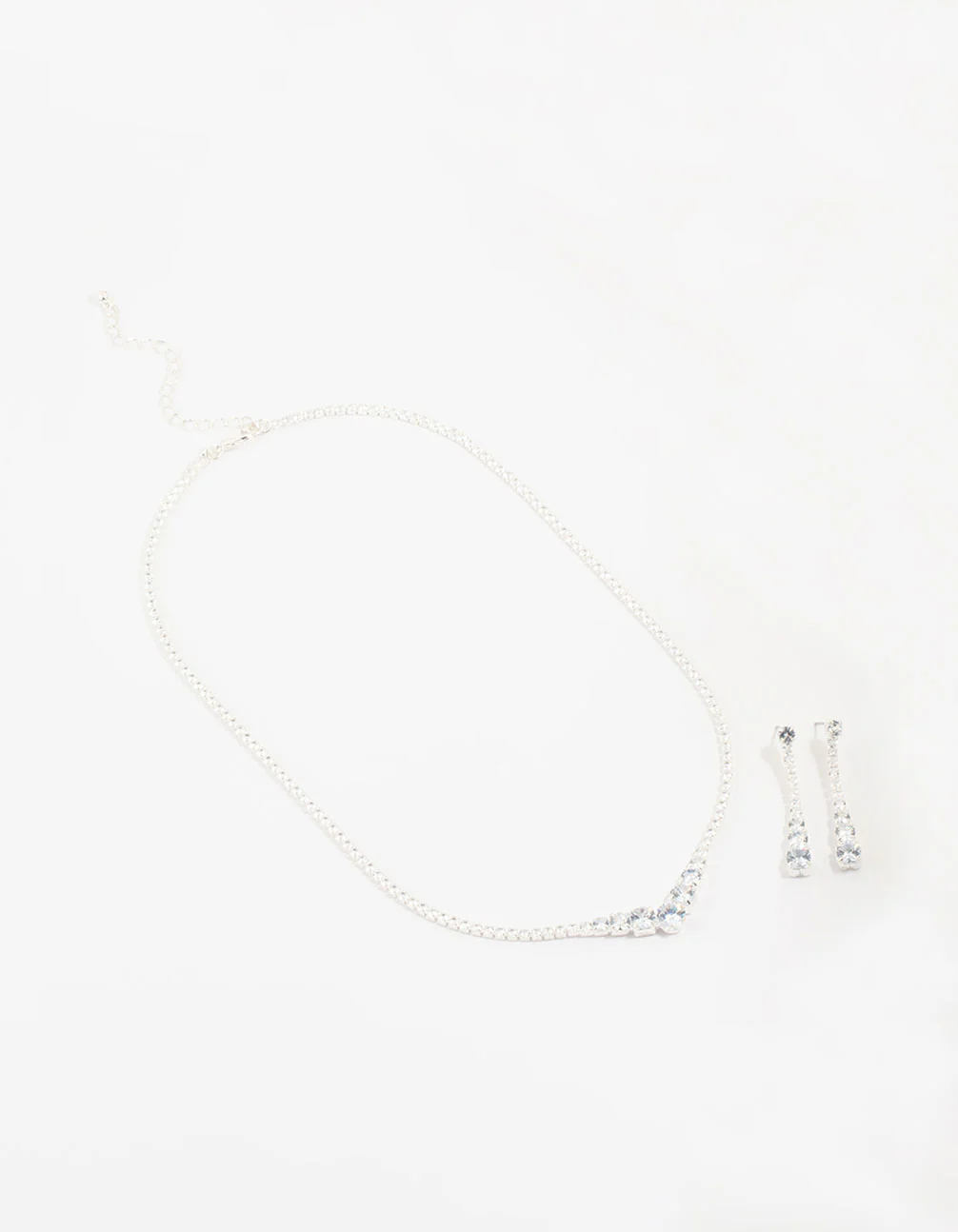 Silver Cubic Zirconia Pointed Earrings & Necklace Set