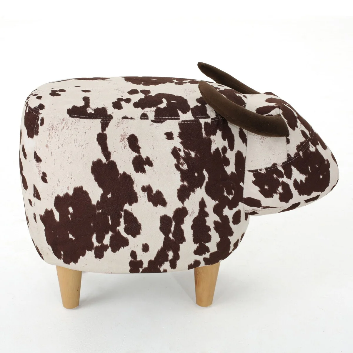 Brown and White Velvet Cow-Shaped Ottoma