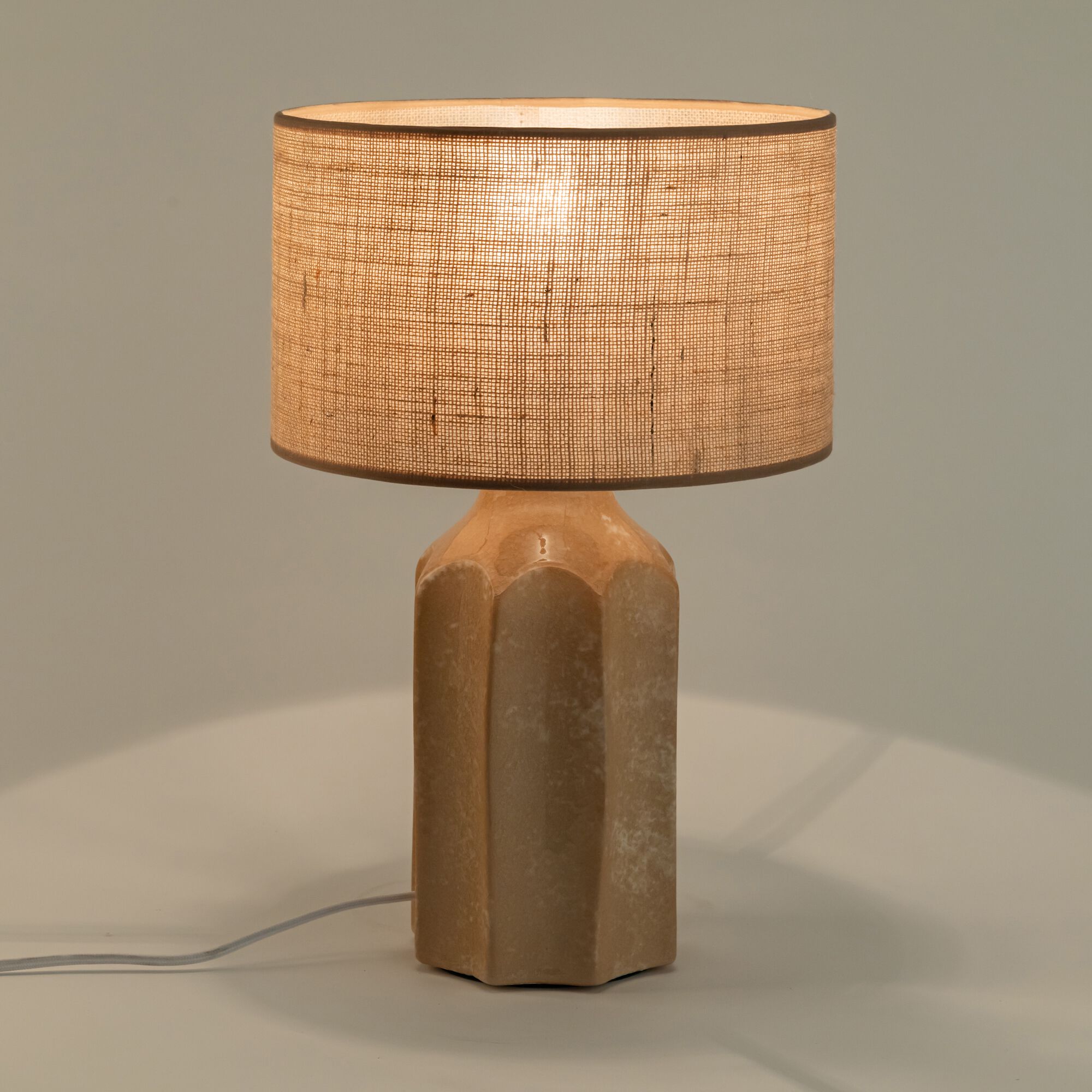 LEANDRE - Pied de lampe électrifié en grès D14.5cm - beige sable