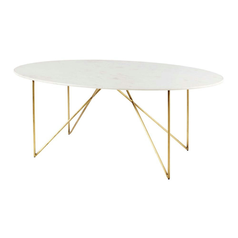Izmir - Table à manger 4/6 personnes en marbre reconstitué blanc et fer doré L200