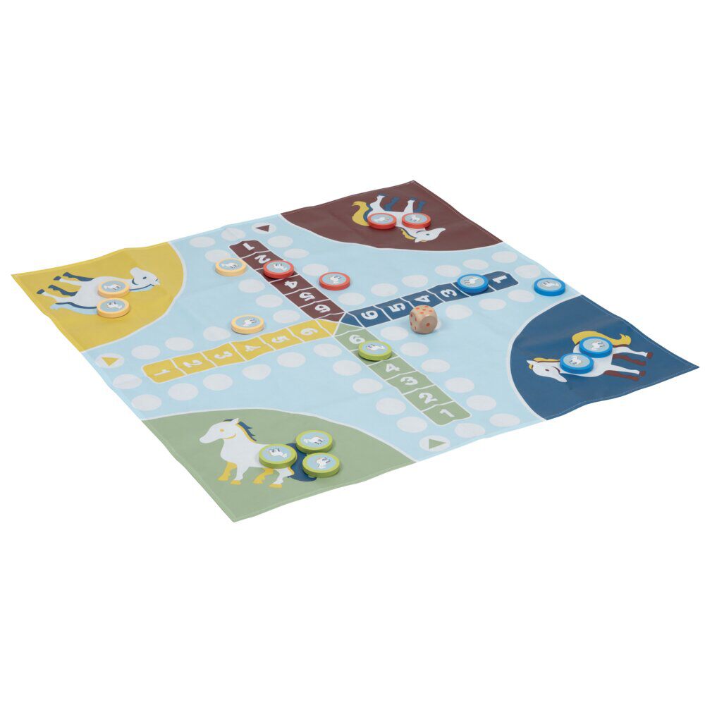 Jeu de société en bois 3en1 morpion dames petits chevaux 34x36cm
