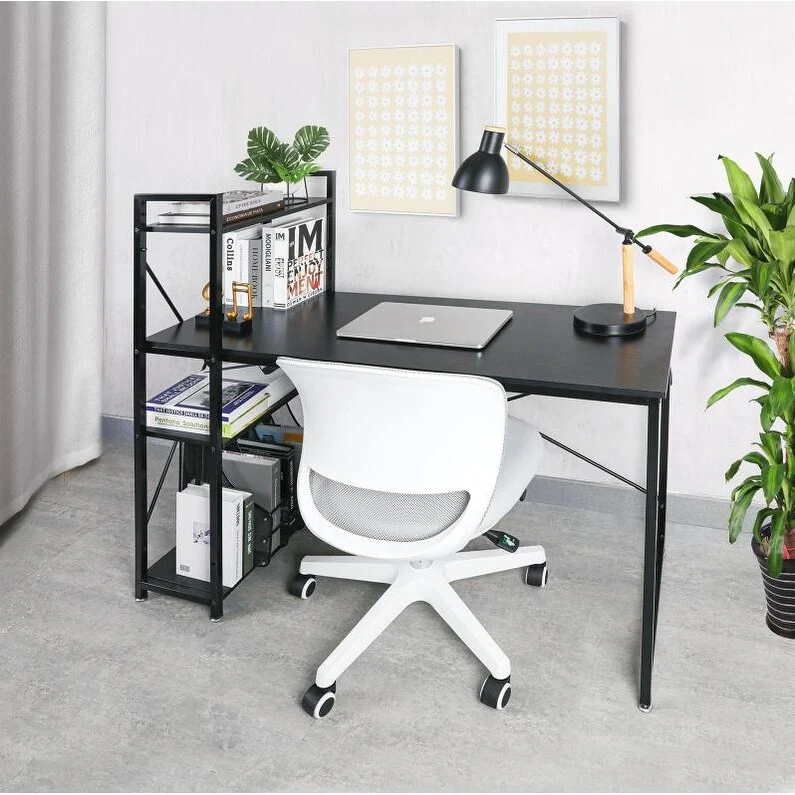 Utopia Alley Computer Desk with Shelves - 47-inch Black Metal Desk with 4-Tier Storage Bookshelves, Rustic Brown & Black