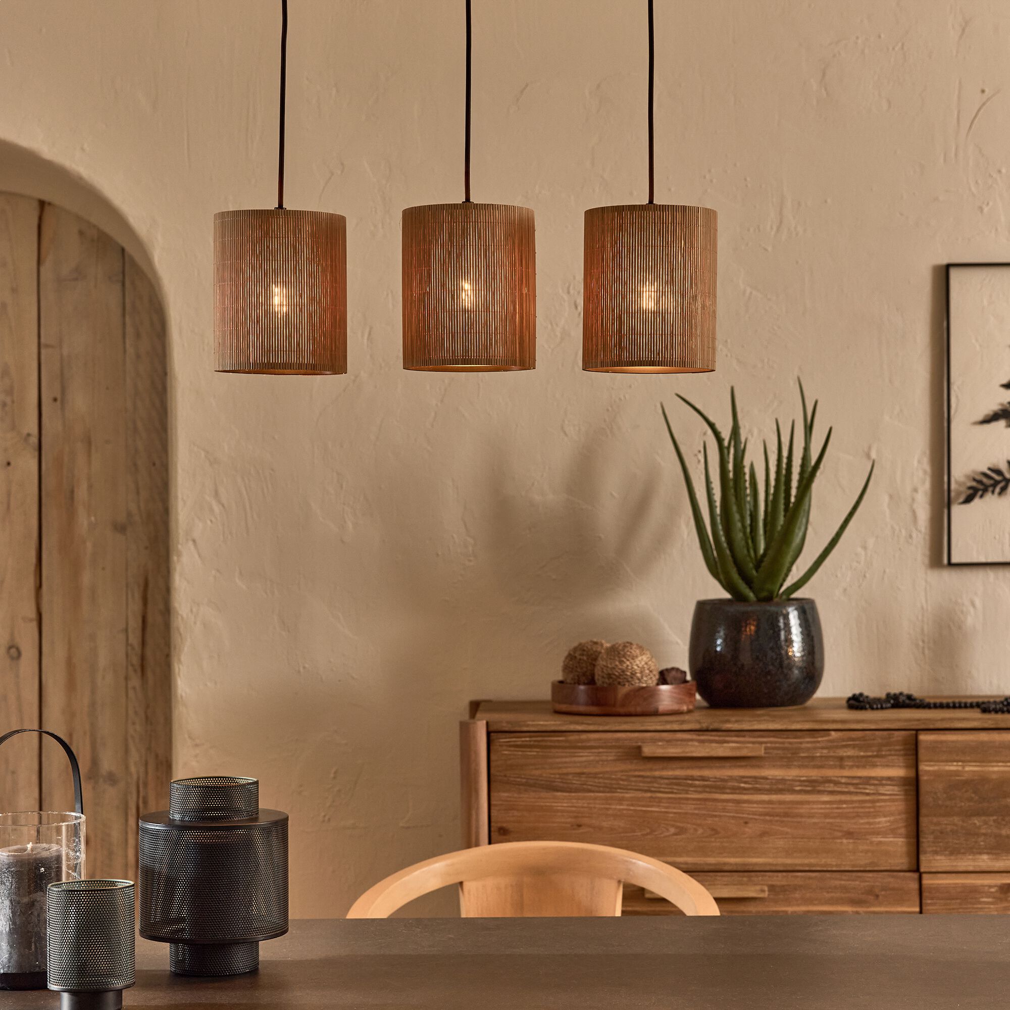 PIANA - Suspension électrifiée triple en bambou L61cm - naturel