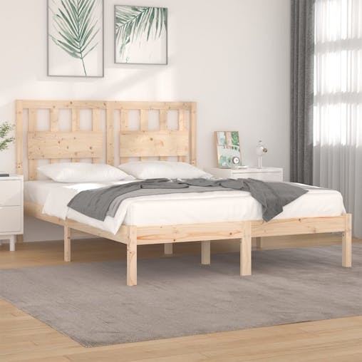 NNEVL Bed Frame Solid Wood Pine 153x203 cm Queen Size