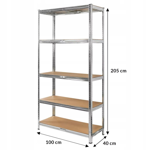 Regał Metalowy Magazynowy 205X100X40 Cm 2W1 5 Półek Garażowy 875Kg Mega-M