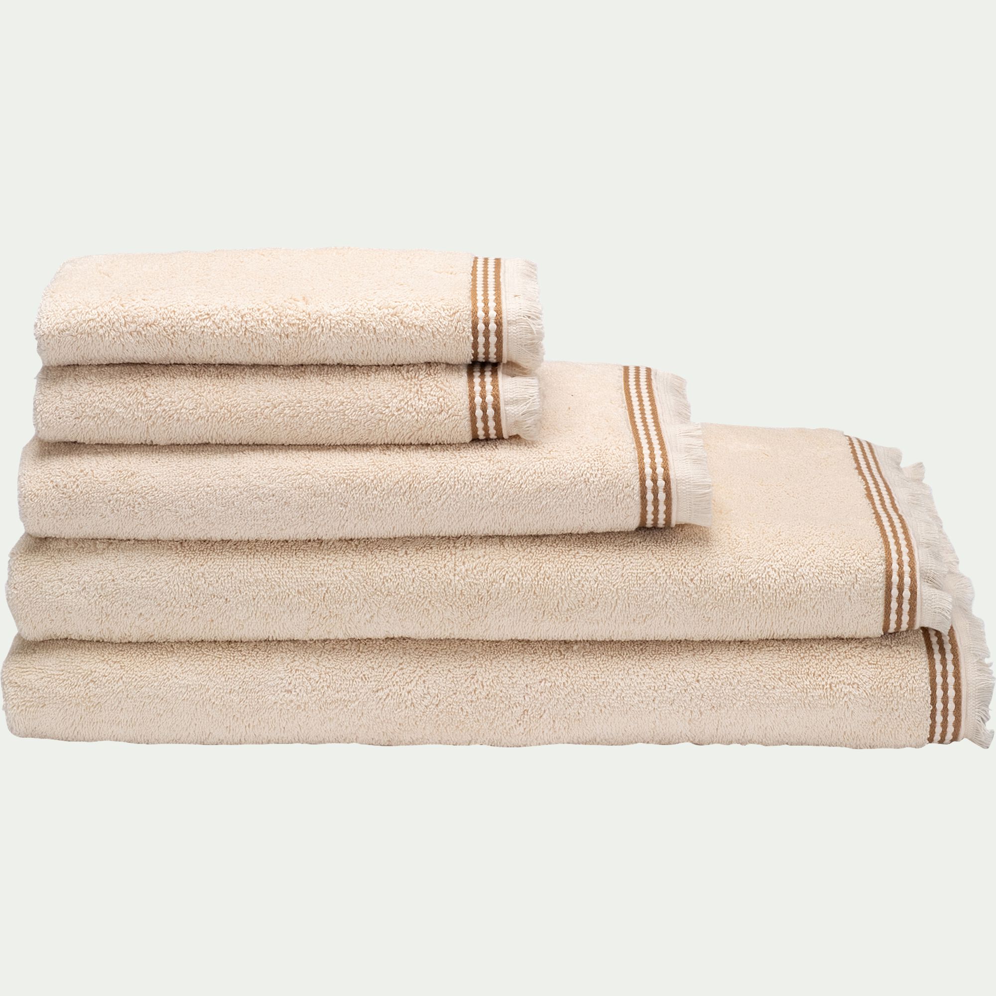 AMANDINE - Lot de 2 serviettes invité frangées en coton 30x50cm - blanc écru