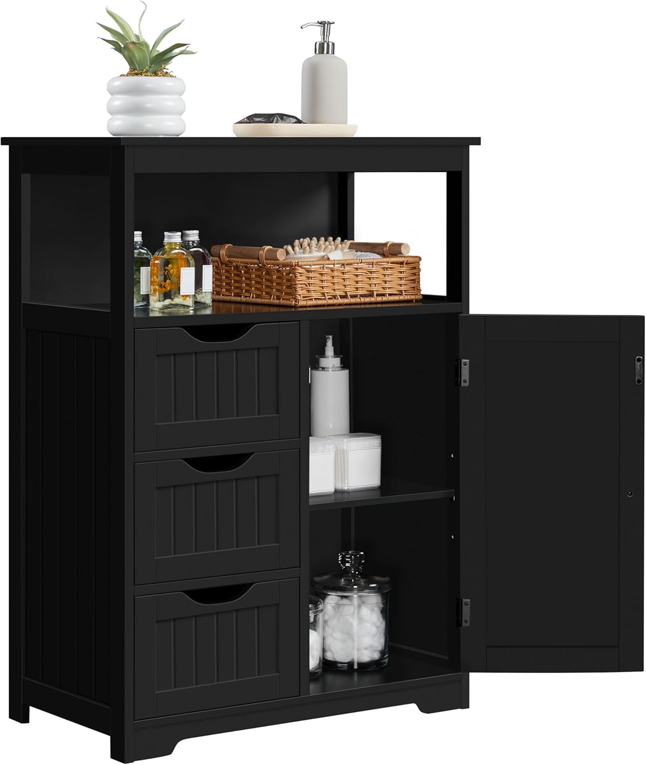 Yaheetech Bathroom Storage Cabinet Bathroom Floor Cabinet Freestanding Organizer and Storage with Door, 3 Drawers, Adjustable Shelf, 35.5 Inches Height, Black Cabinet