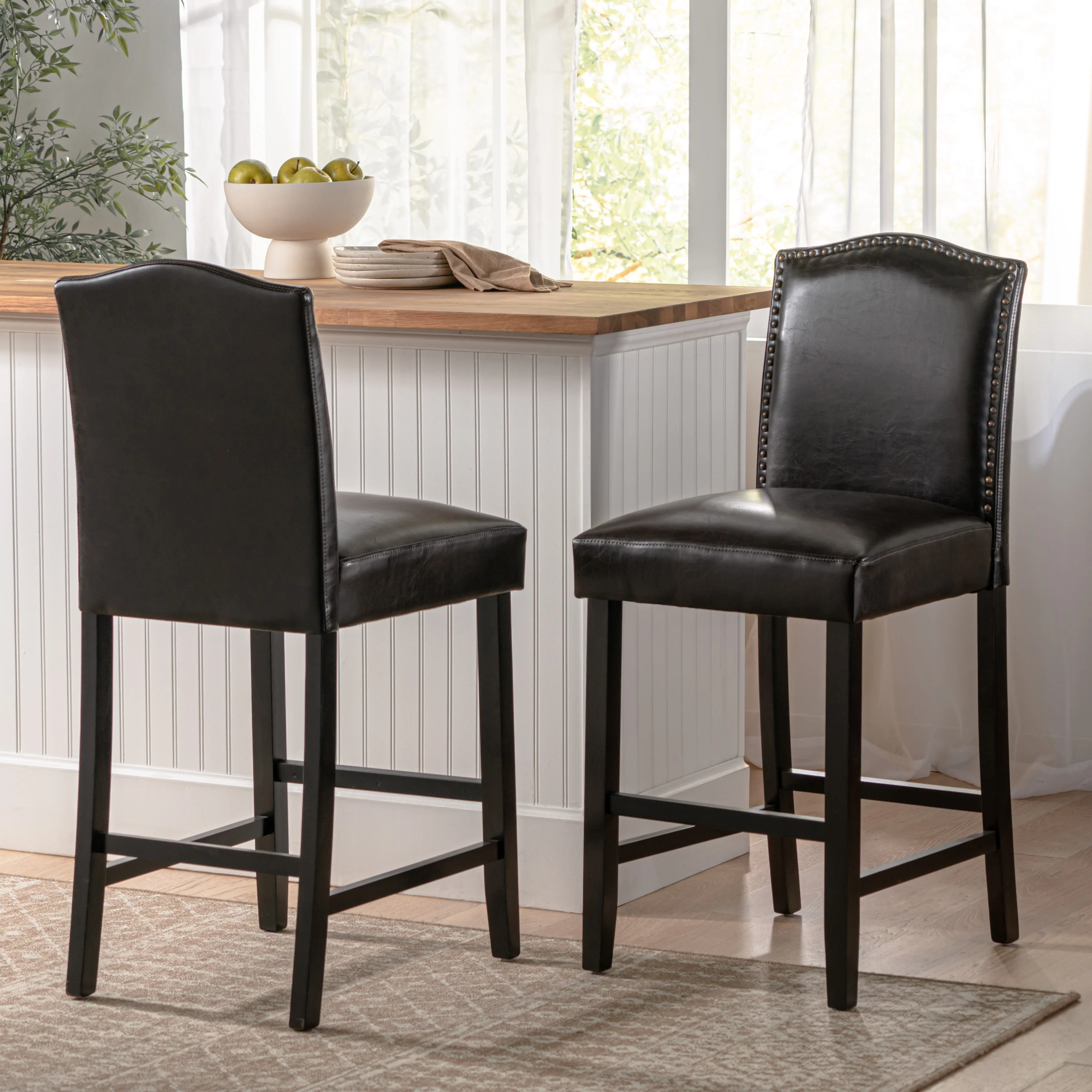 Darren Contemporary Upholstered Counter Stools with Nailhead Trim (Set of 2) by Christopher Knight Home