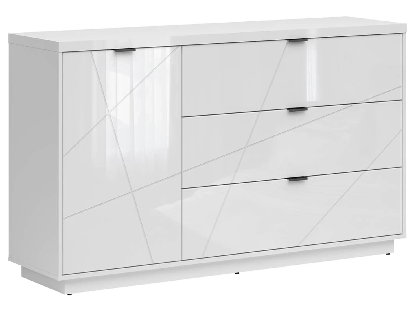 Komoda Forn 156 cm z drzwiami i 3 szufladami biały połysk
