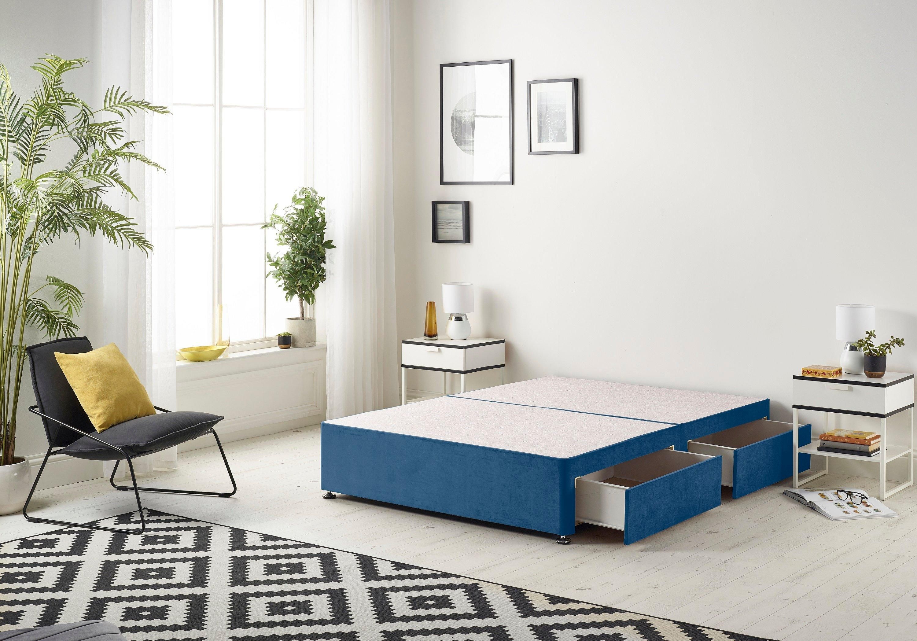 Somnior Somnior Plush Velvet Divan Bed with 2 drawers and Sprung Memory Foam Mattress