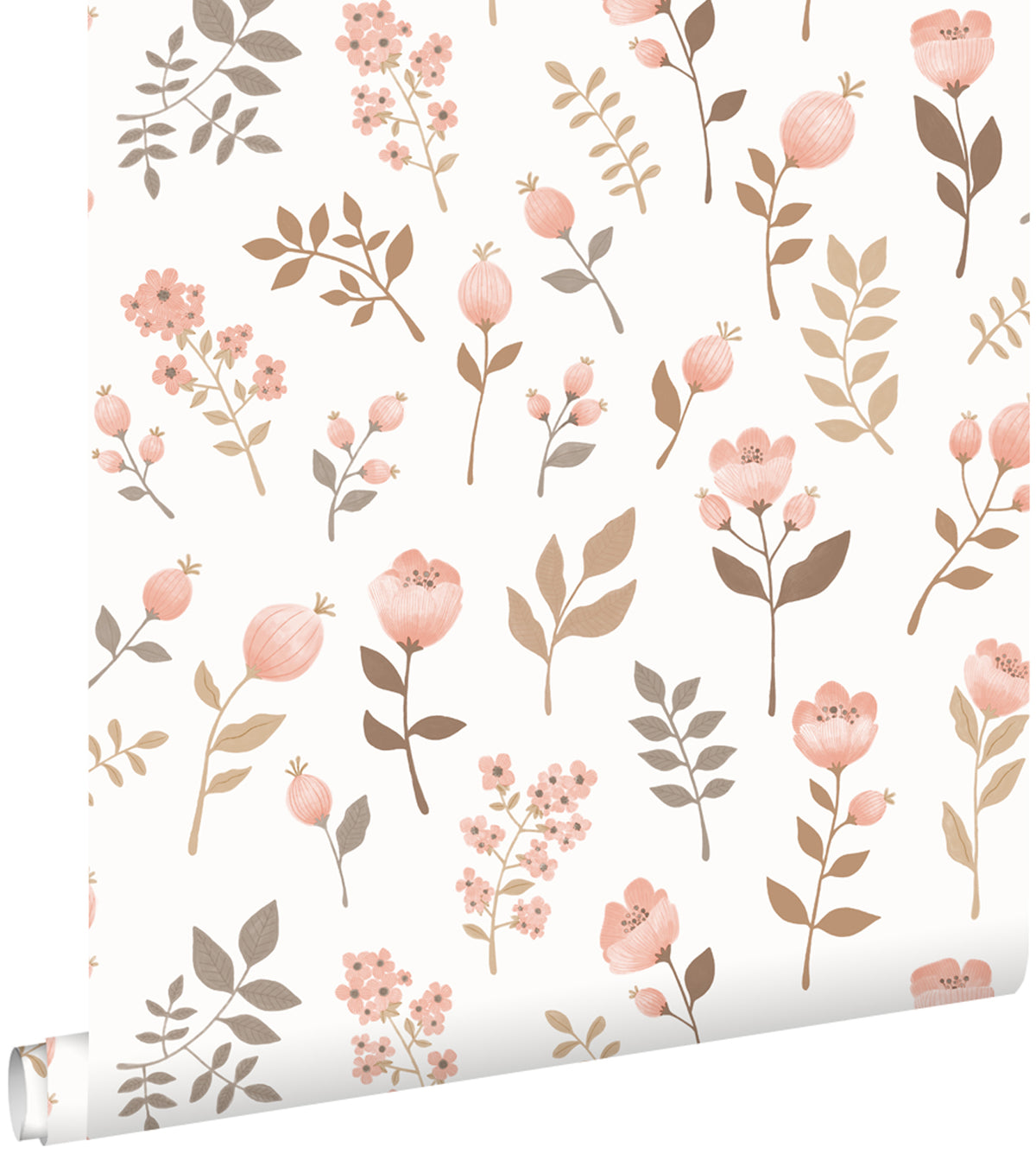 ESTAhome behang bloemen zacht roze en vergrijsd olijfgroen - 53 cm x 10.05 m - 139692