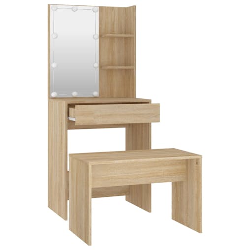 NNEVL Dressing Table Set with LED Sonoma Oak Engineered Wood