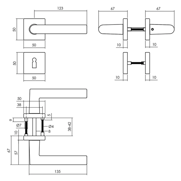 Türdrücker »Broome«, 55x55x10 mm BB-Rosetten