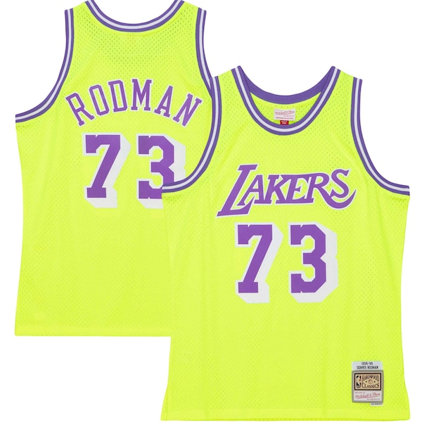 Dennis Rodman Los Angeles Lakers  Hardwood Classics 1998/99 Tropical Swingman Jersey - Neon Yellow