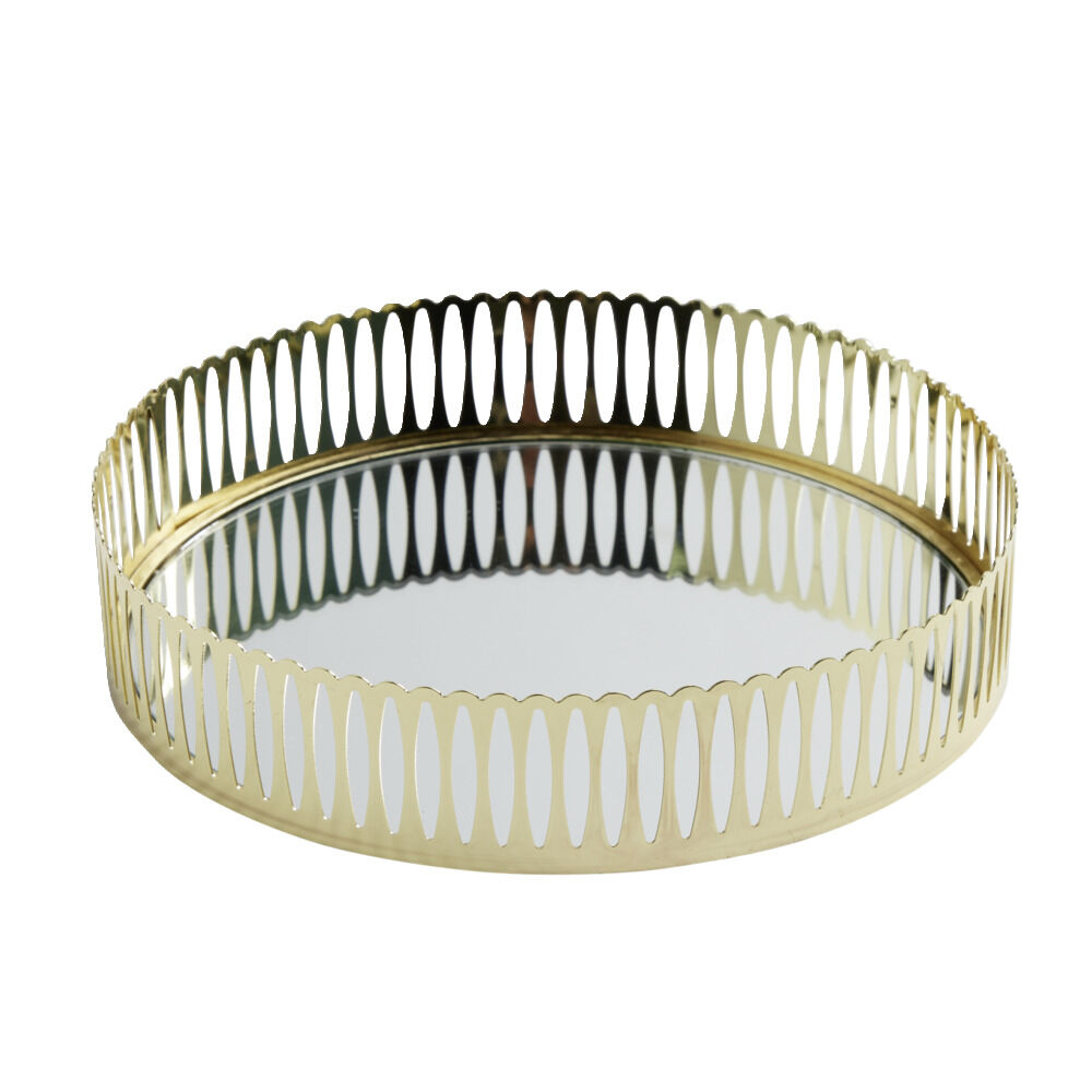 Plateau miroir en métal argenté Ø25,5xH5,5cm