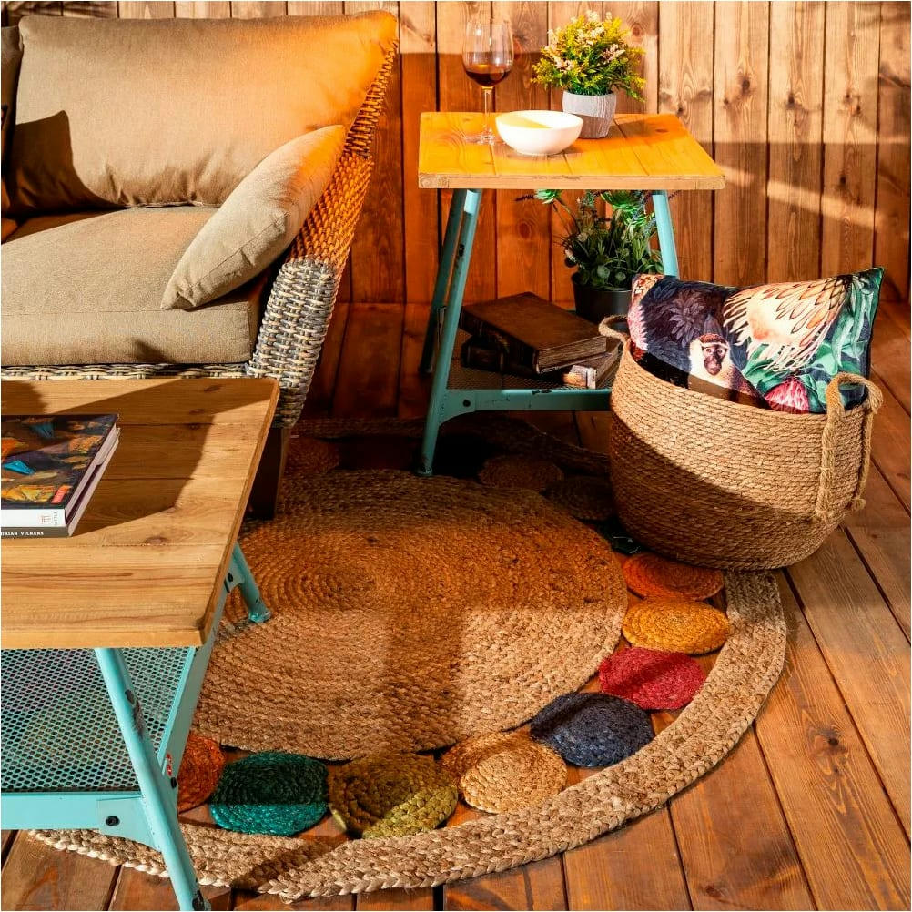 - Tapis en jute naturel et pastel D120cm