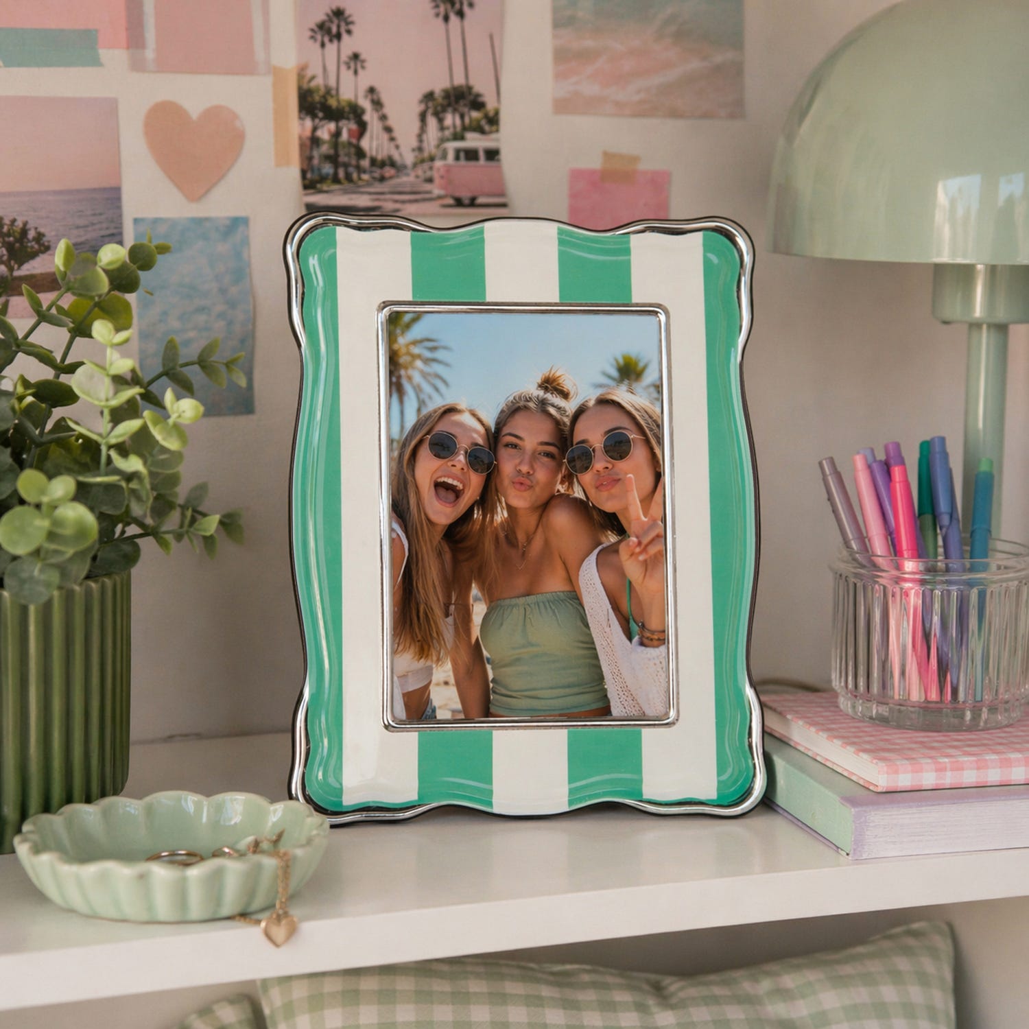 Portafoto 13x18 cm Summer legno verde bordo argento