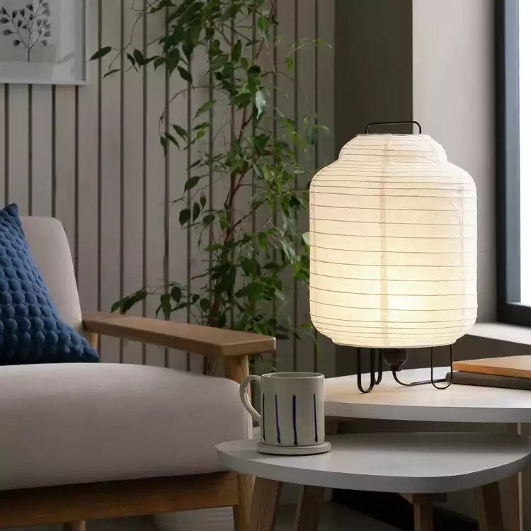 Habitat Boulle Japonais 37cm Steel Paper Table Lamp - White