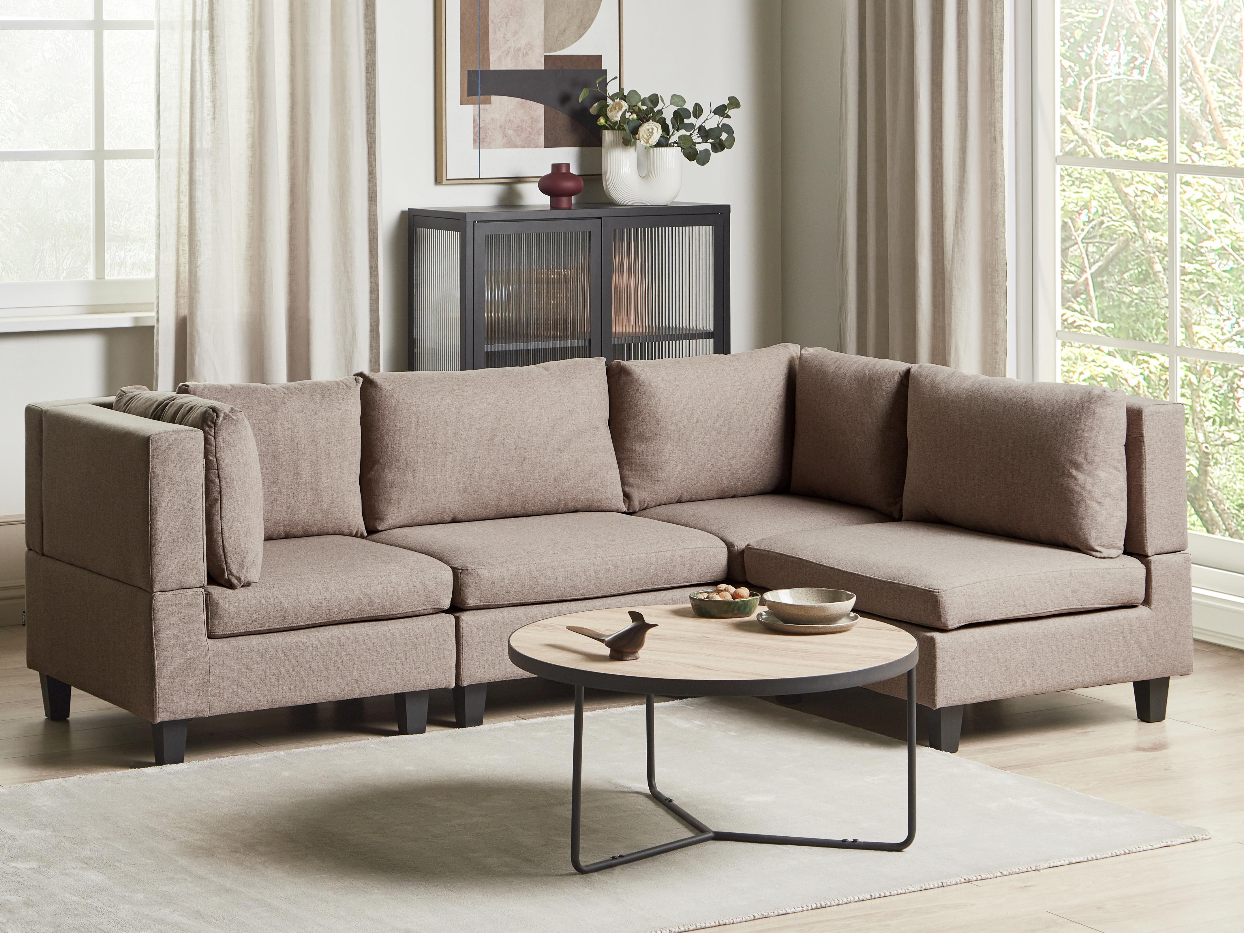 Modular Corner Sofa 4 Seater UNSTAD Fabric Brown Left Hand