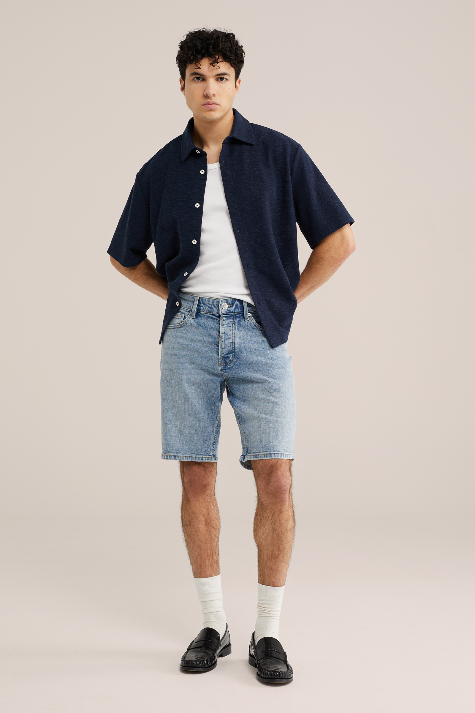 Heren relaxed fit gebreid overhemd