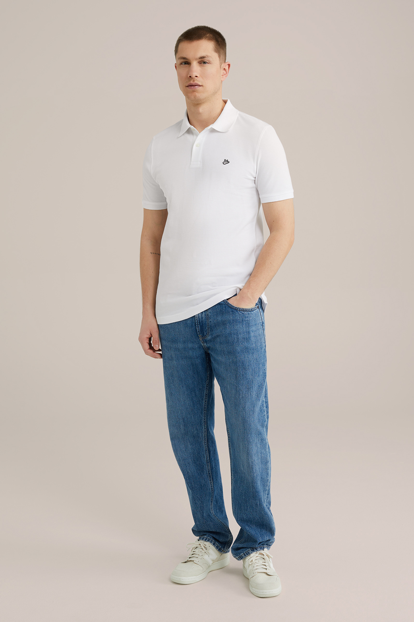 Heren Slim fit polo met structuur en embroidery