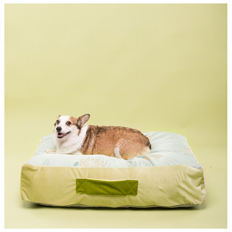 Bow Tie Pillow Ice Silk Velvet Square Cooling Dog Bed
