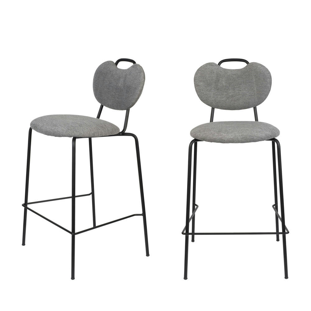 ASPEN - Lot de 2 tabourets de bar en tissu et métal 65cm gris
