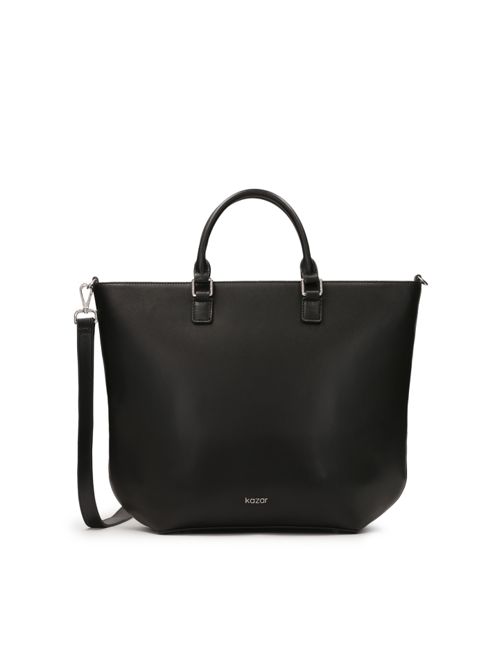 Large black handbag with silver hardware