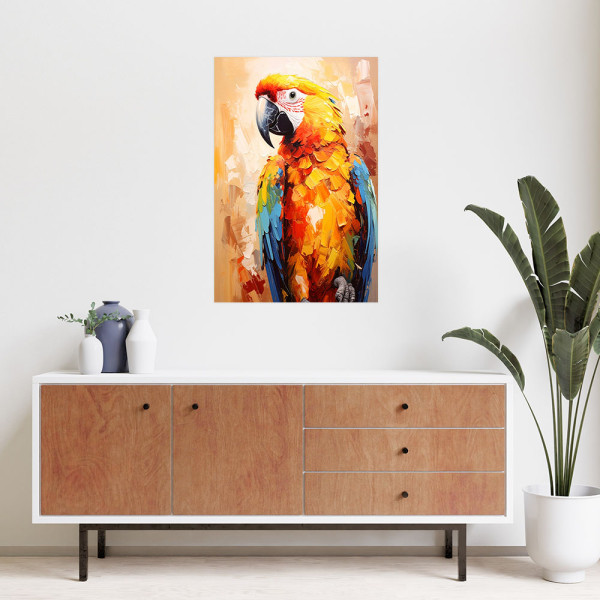 Plakat samoprzylepny do salonu sypialni Feeby Kolorowa Papuga Ara 20x30