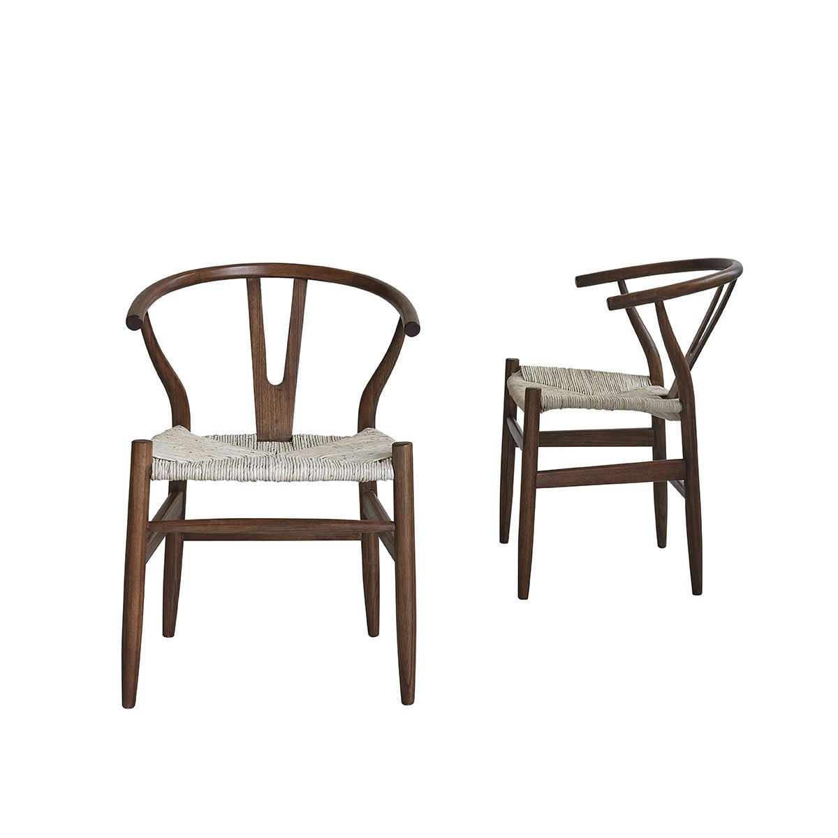 - Lot de 2 chaises en mindi massif finition noyer et corde naturelle