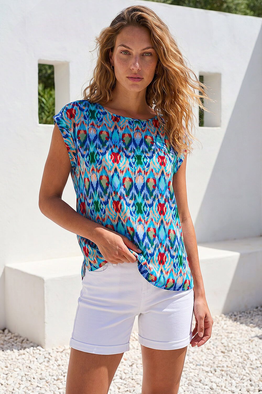 Roman Abstract Print Shell Top