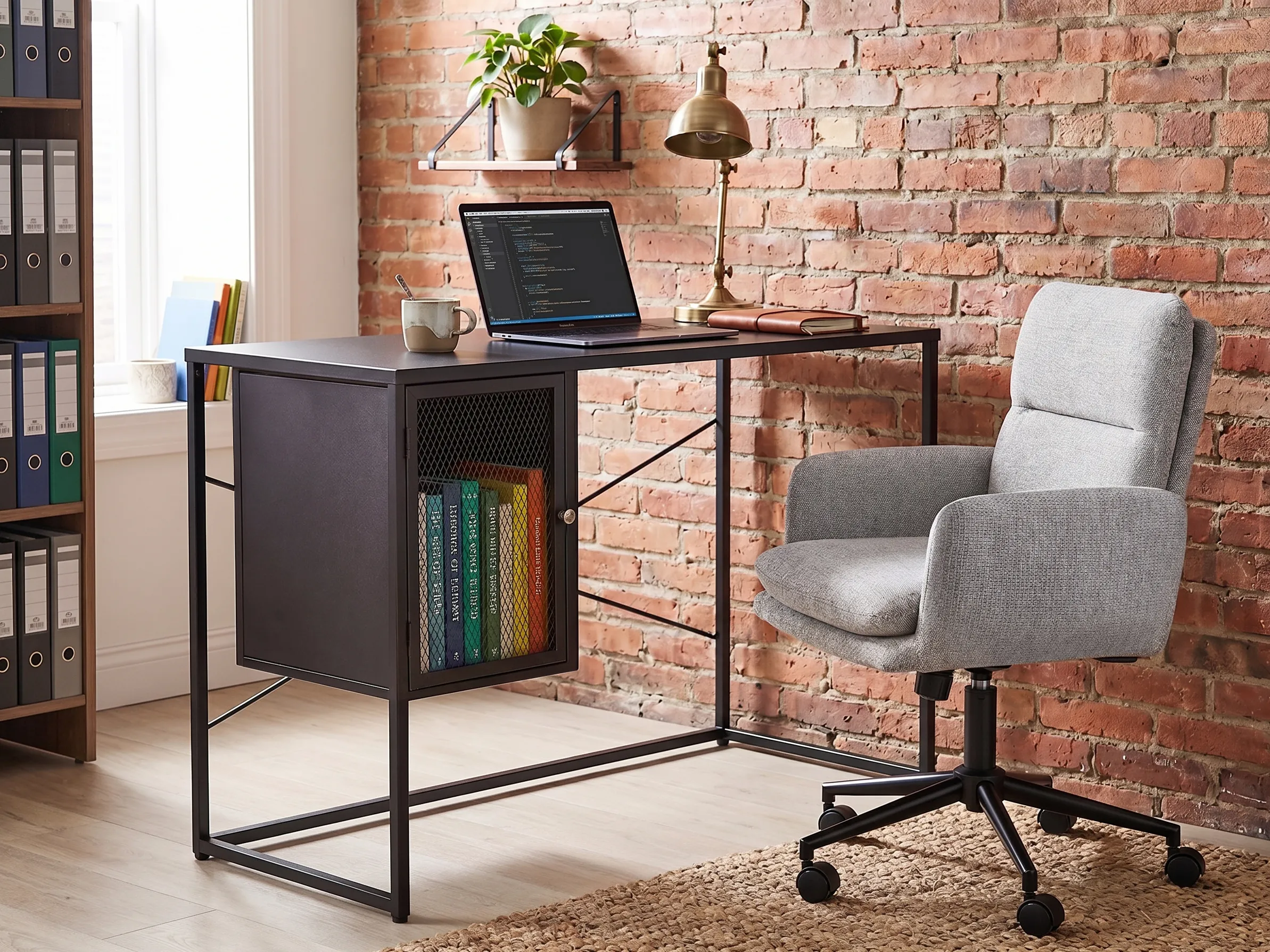 Home Office Desk HARJO Black 100 cm 50 cm with Storage