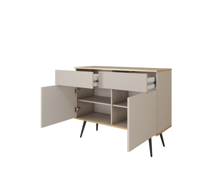 Komoda z szufladami ORINO 107cm beż ze złotymi detalami/czarne nóżki