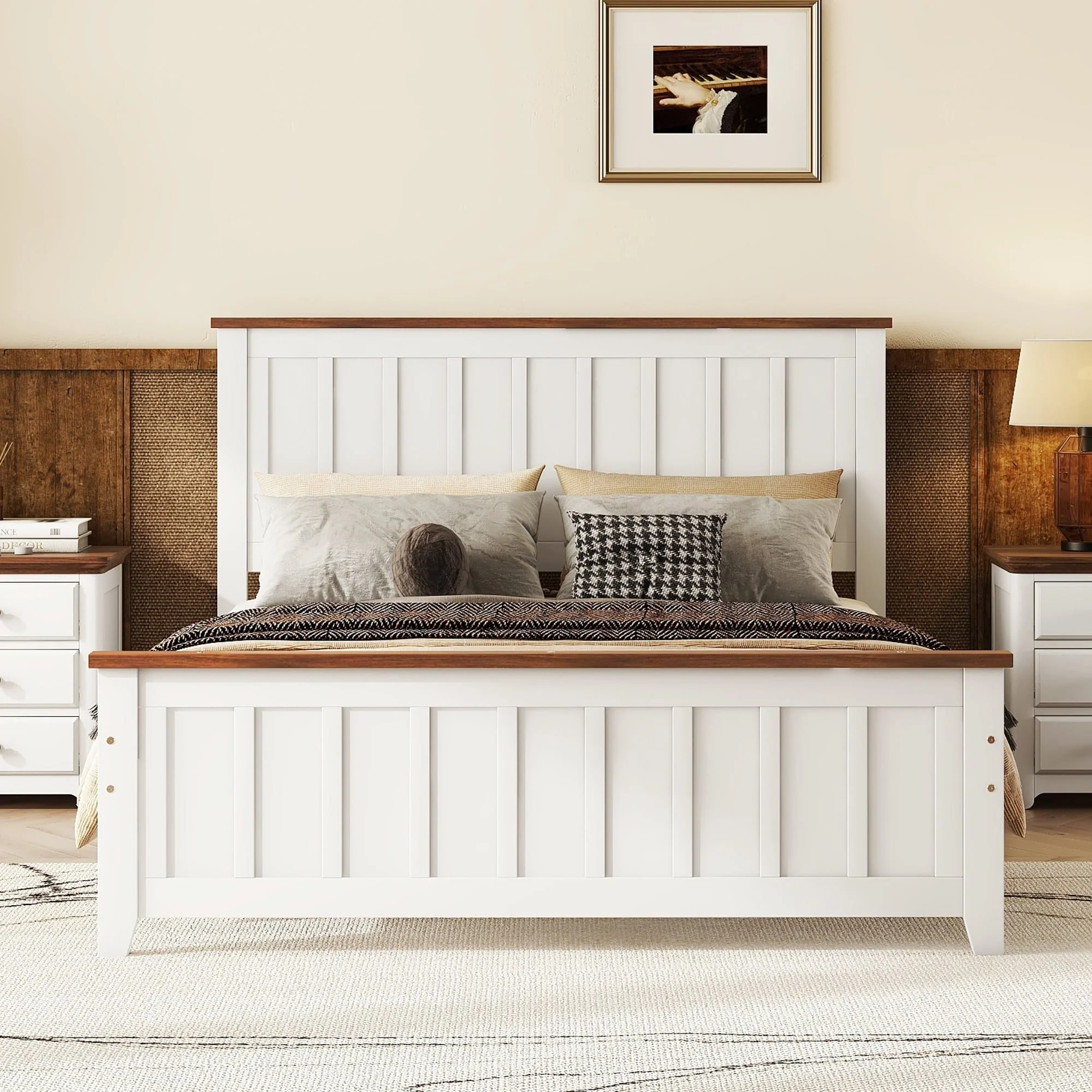 Classic Full Size Wood Platform Bed Frame with Headboard and Footboard