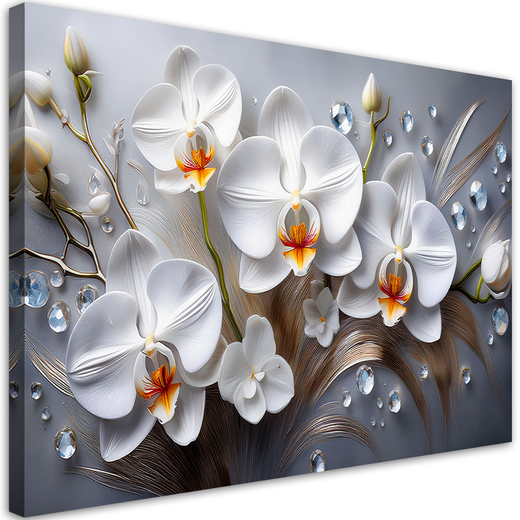 Feeby Obraz na płótnie, Orchidea Kwiat Biały 3D Malowany 60x40